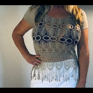 Beautiful Lacey blouse see-through/beach cover tan